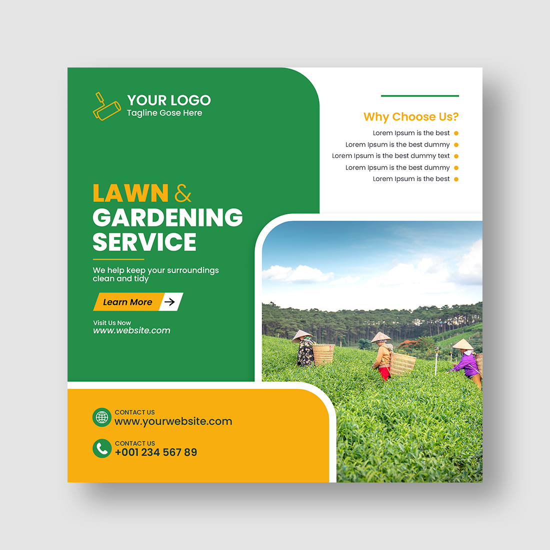 Lawn and garden maintenance social media post preview image.