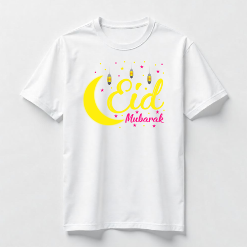 Eid Mubarak Typography T-Shirt Design Bundle cover image.