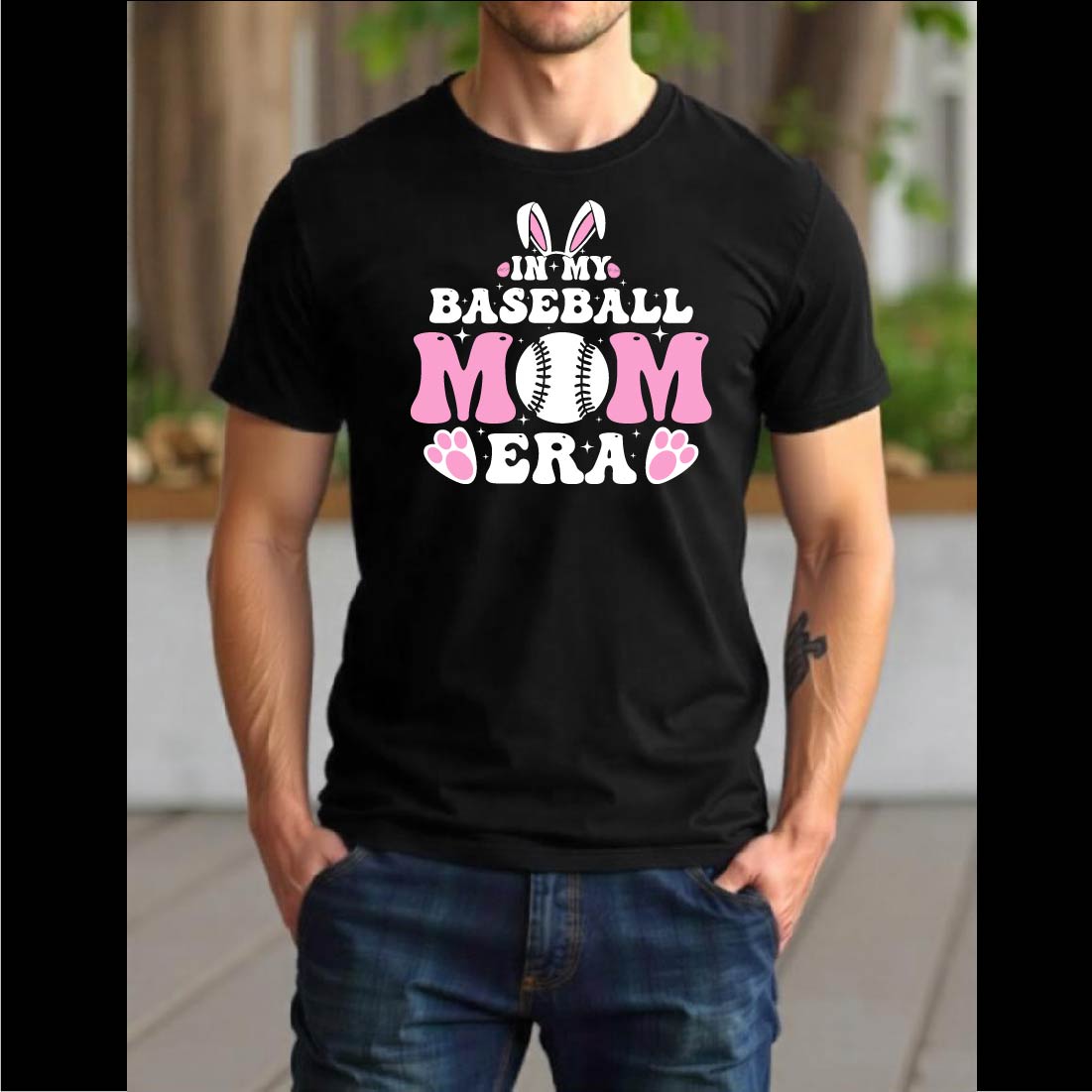 In My Baseball Mom Era - Cute Bunny Ears Baseball Design preview image.