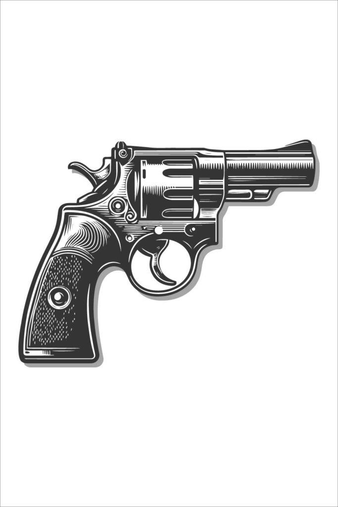 Revolver Vector Illustration – Vintage Engraved Gun Design - MasterBundles