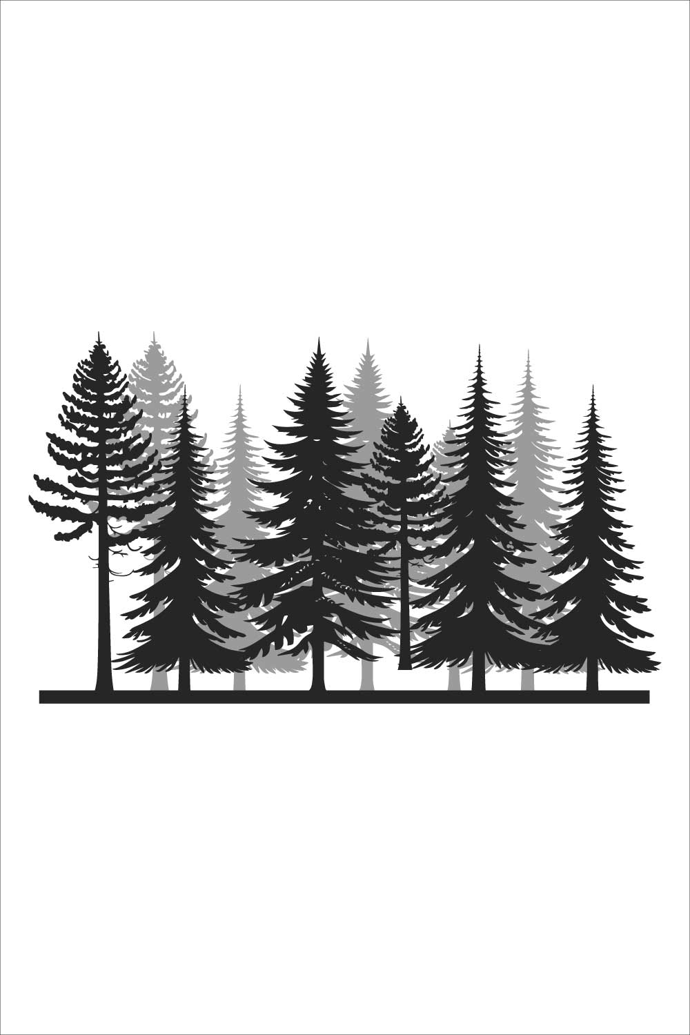 Pine Forest Silhouette Vector Illustration – Monochrome Tree Landscape pinterest preview image.