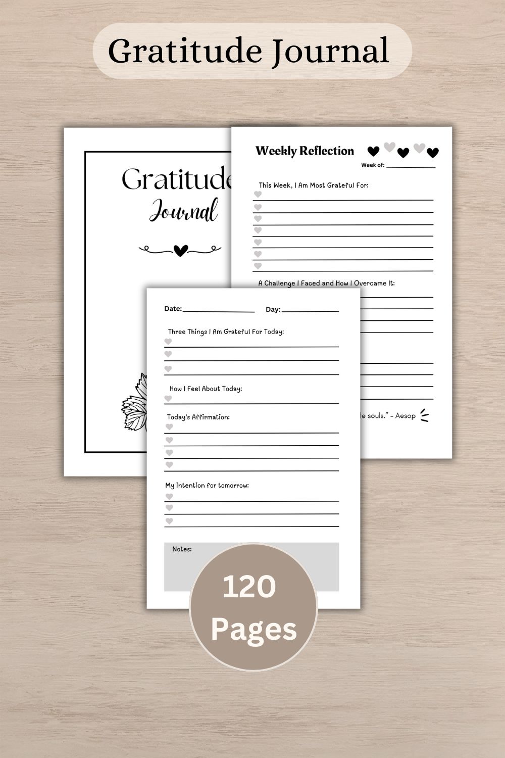 Gratitude Journal with weekly reflections (KDP Interior) pinterest preview image.