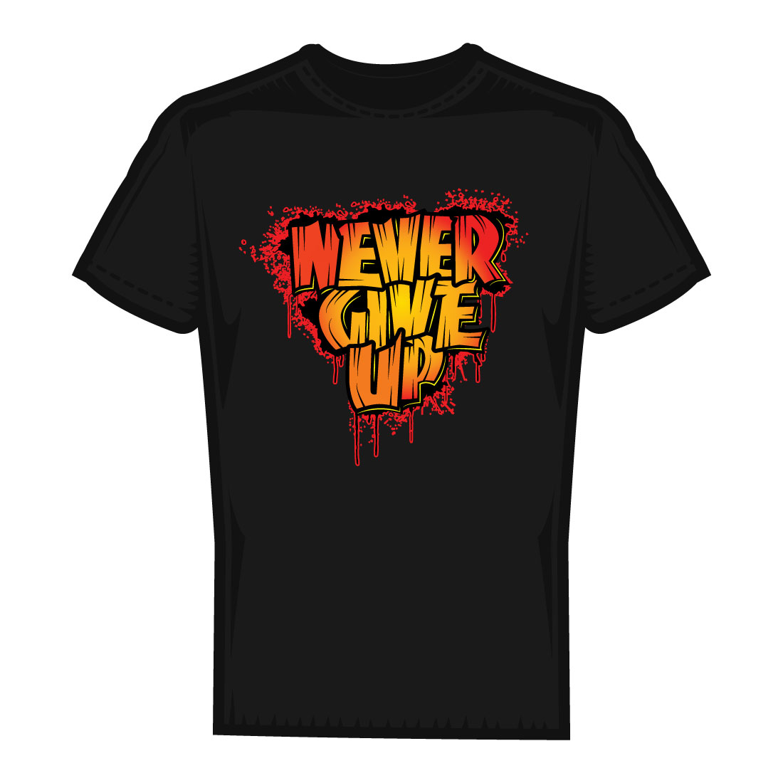 Never give up t shirt design, Graffiti style t-shirt design preview image.