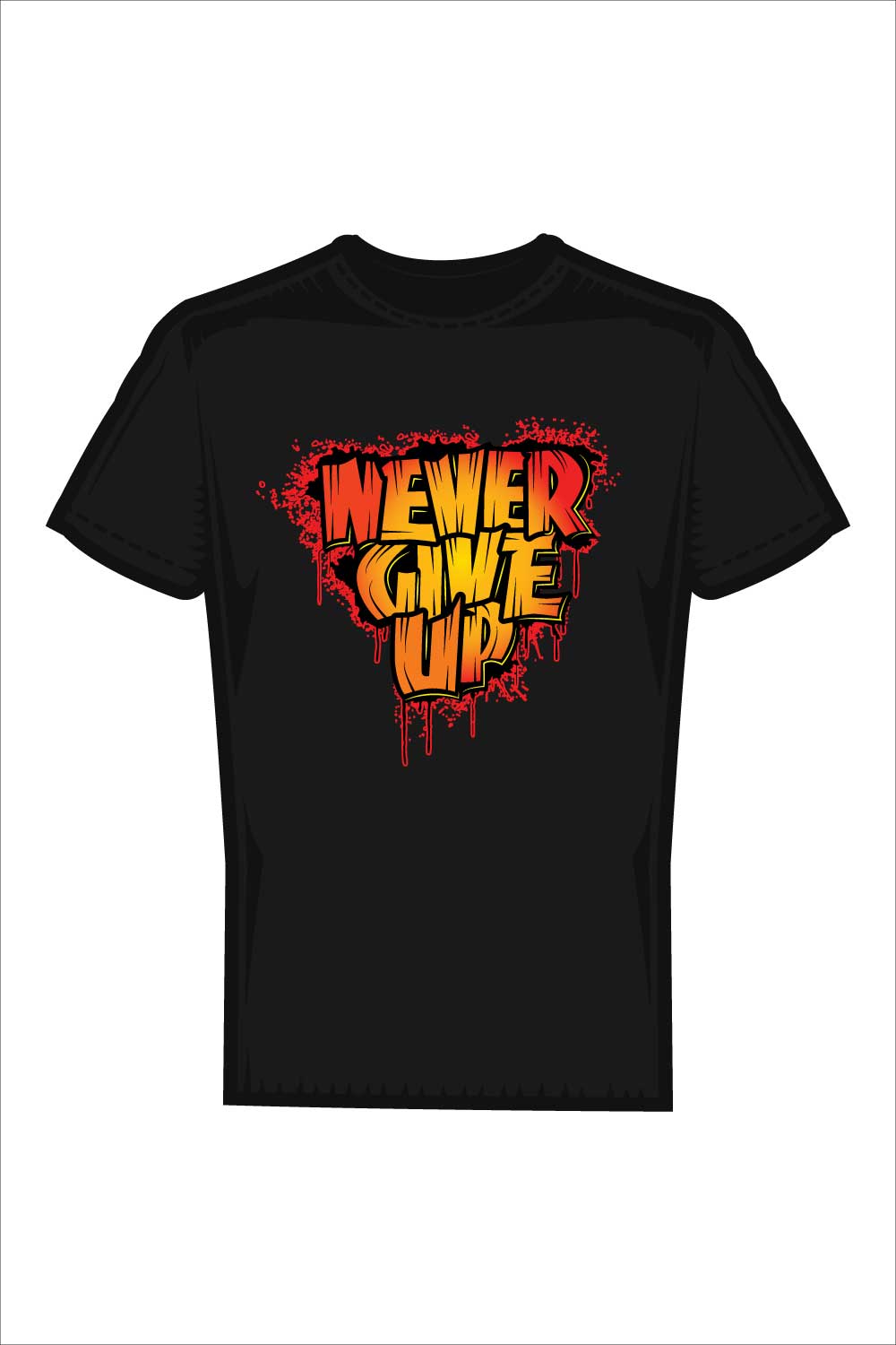 Never give up t shirt design, Graffiti style t-shirt design pinterest preview image.