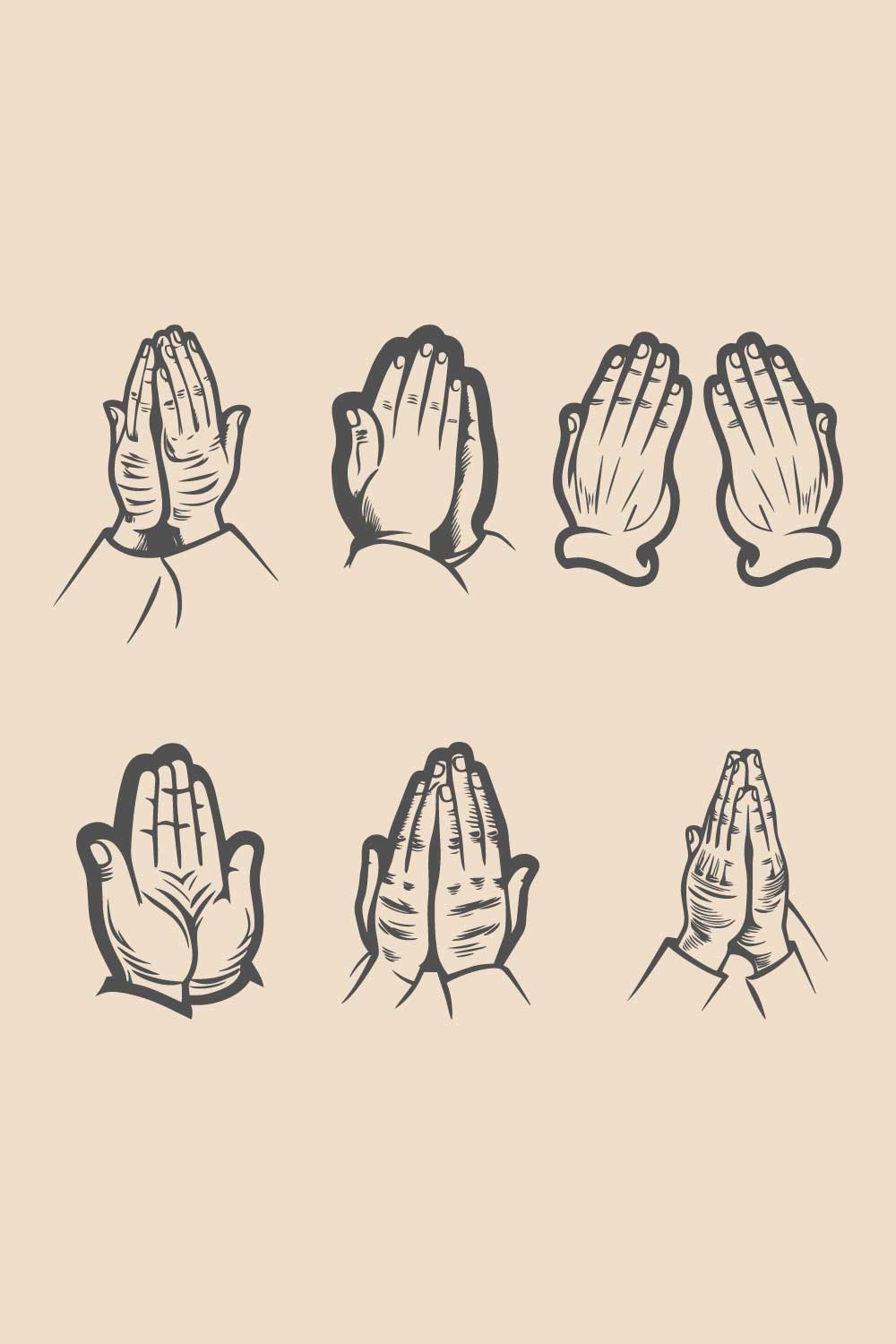 Various Praying Hands Vector Design Collection pinterest preview image.