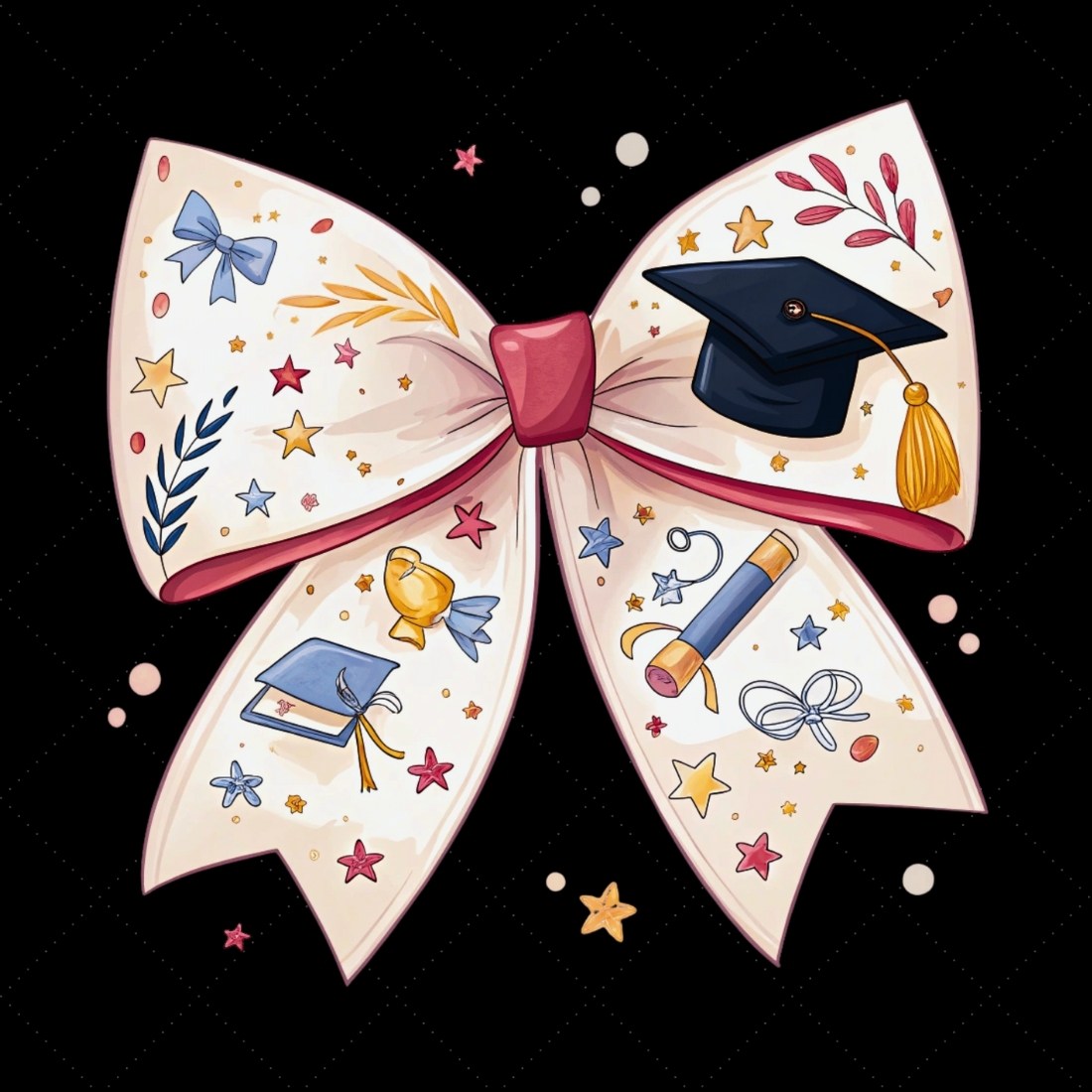 Graduation Coquette Bow Clipart, graduation cap bow, coquette bow clipart, diploma theme bow, cap design art, digital bow design, celebrate graduation bow, milestone bow art, graduation design clipart, coquette bow art, cap sublimation design preview image.