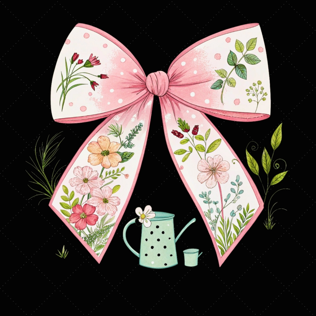 Spring Garden Coquette Bow Clipart, spring garden bow, coquette bow clipart, flowers bloom bow, garden design art, digital bow design, fresh spring bow, bloom bow art, spring floral design, coquette bow art, garden sublimation design, preview image.