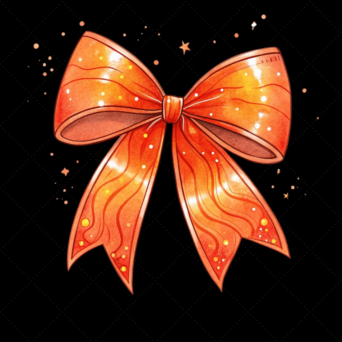 Neon Orange Glow Coquette Bow Clipart, preview image.