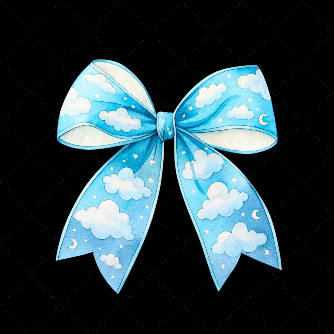 Soft Blue Cloudy Sky Coquette Bow Clipart, soft blue bow, cloudy sky bow, dreamy bow design, blue sky clipart, digital bow design, soft cloudy bow, sky bow art, blue dreamy design, coquette bow art, sky sublimation design preview image.