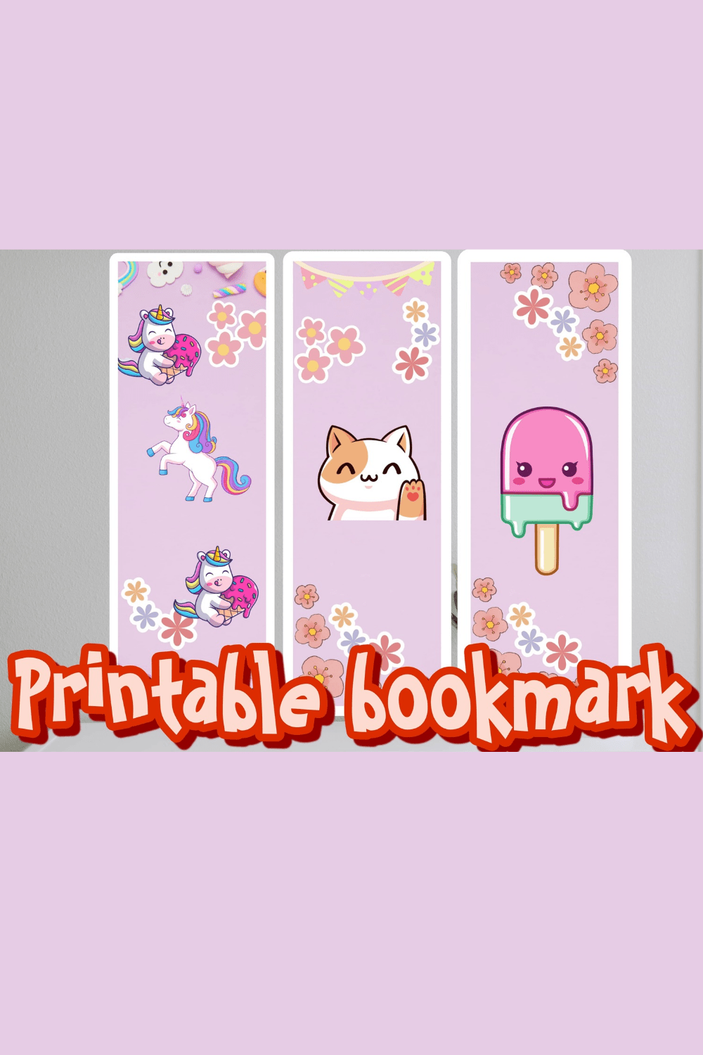 Cute Kawaii Printable Bookmarks – Set of 3 pinterest preview image.