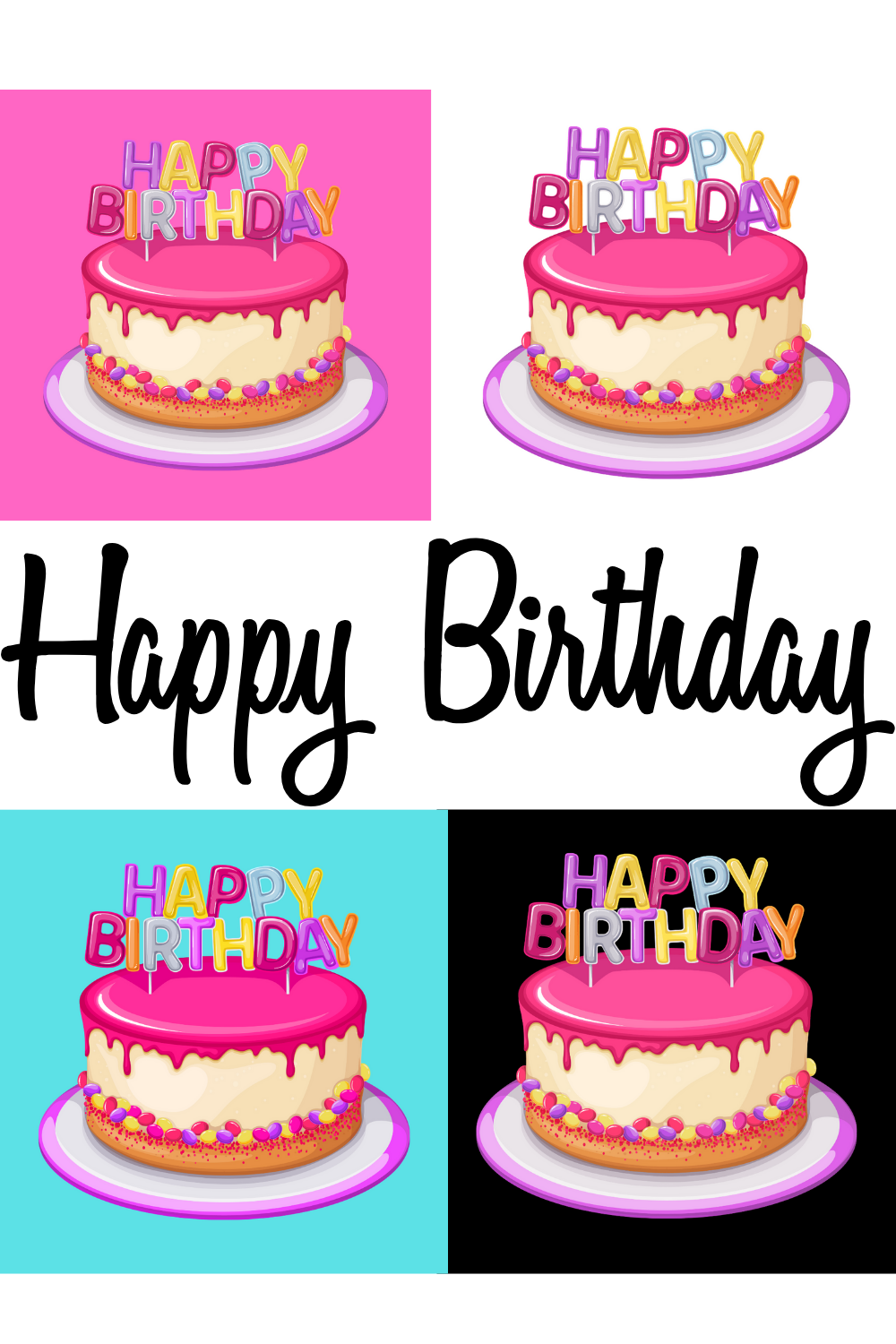 Happy Birthday Cake Illustration – Colourful & Festive Design pinterest preview image.