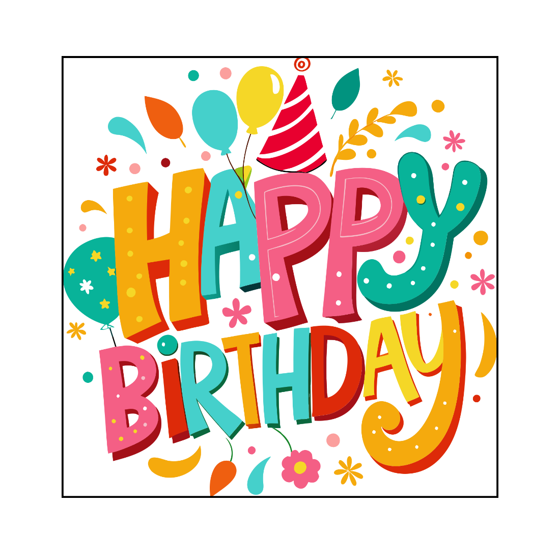 Happy Birthday Typography Illustration – Colourful & Playful Design preview image.