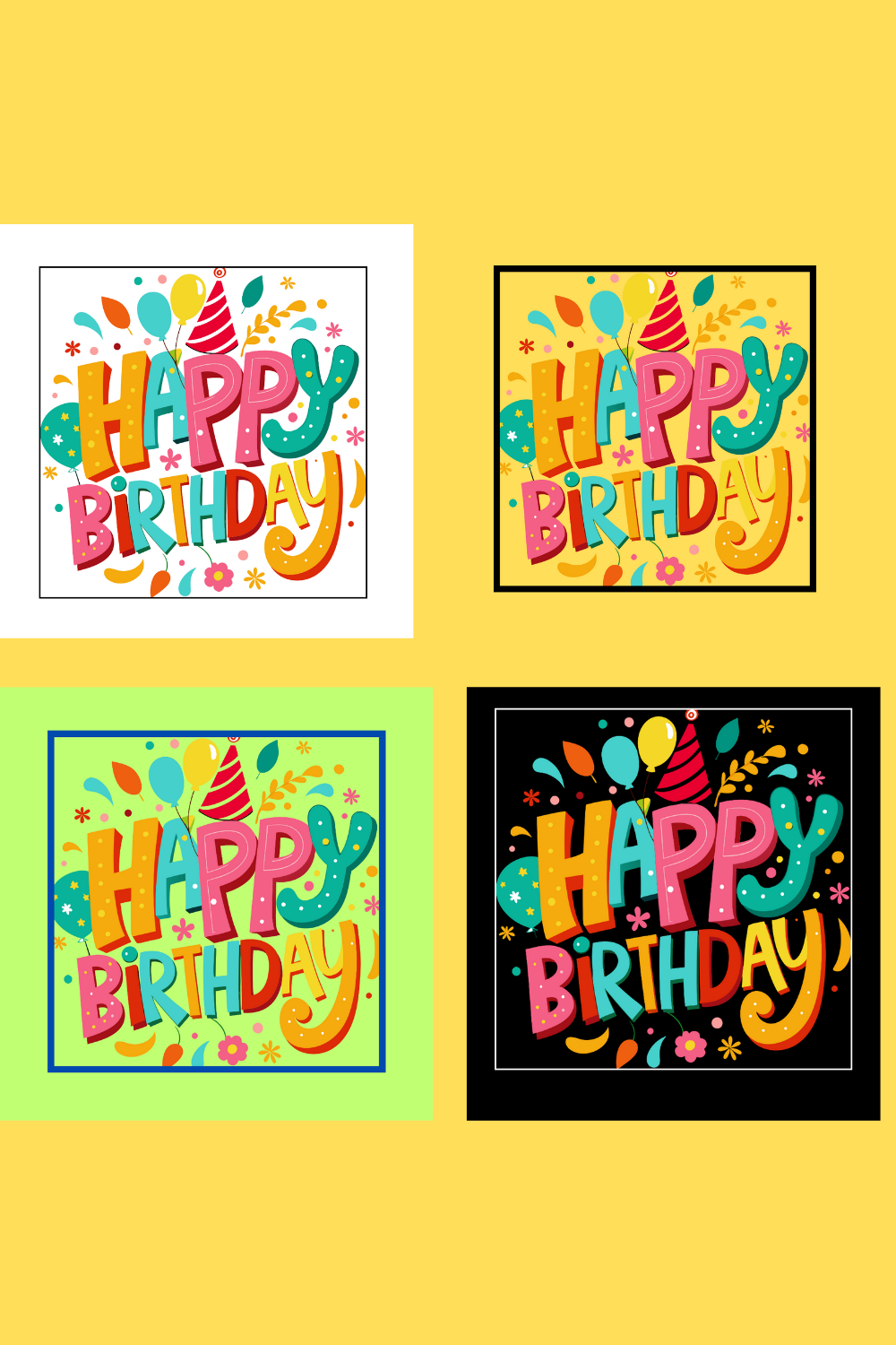 Happy Birthday Typography Illustration – Colourful & Playful Design pinterest preview image.