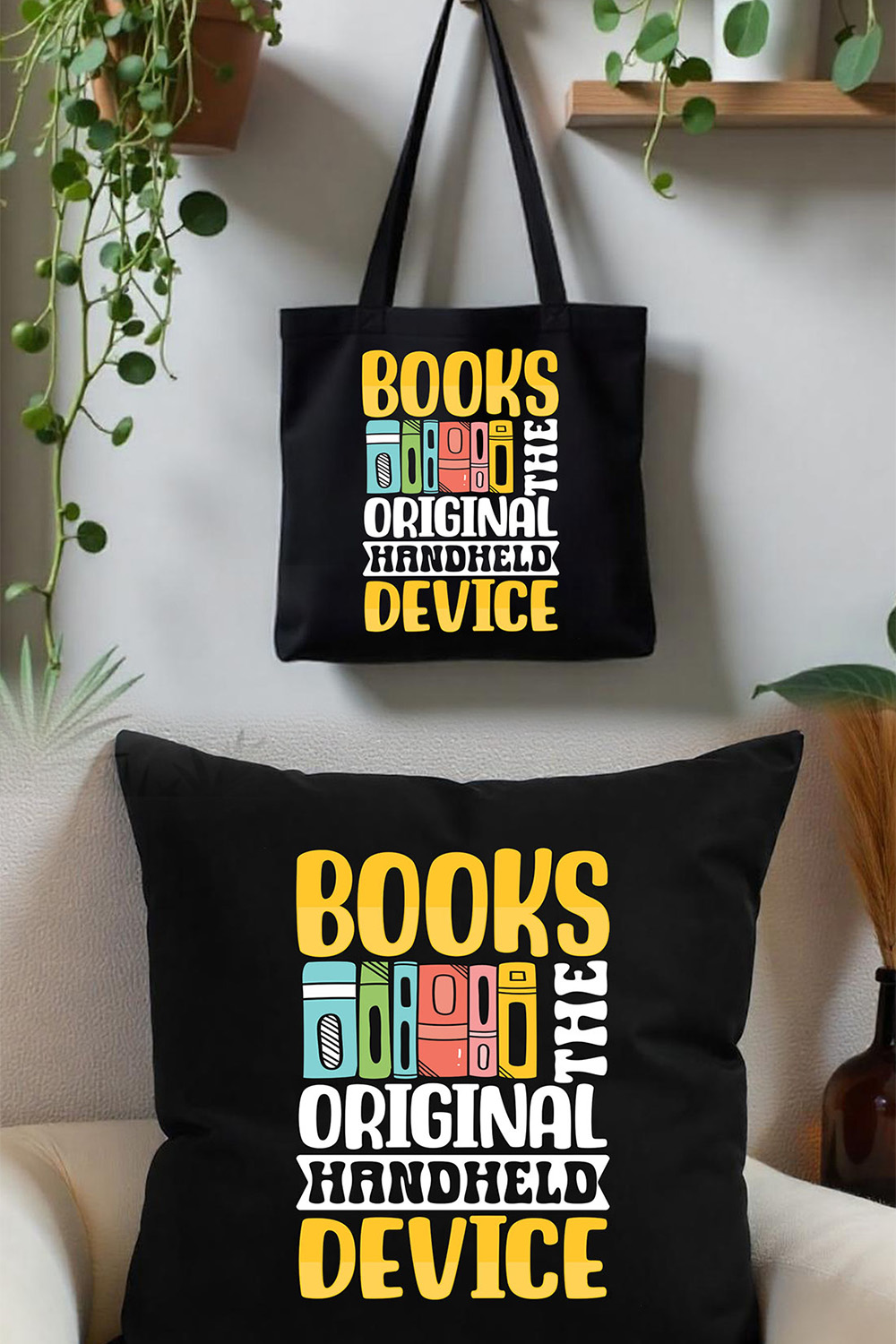 Books The Original Handheld Device Graphic for books lover pinterest preview image.