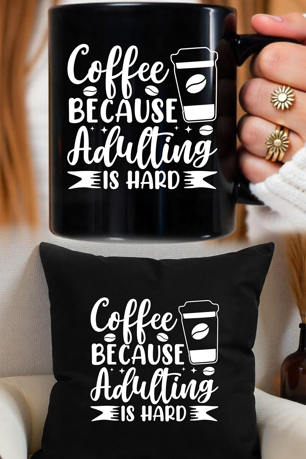 Coffee because adulting is hard Graphic for coffee lover pinterest preview image.