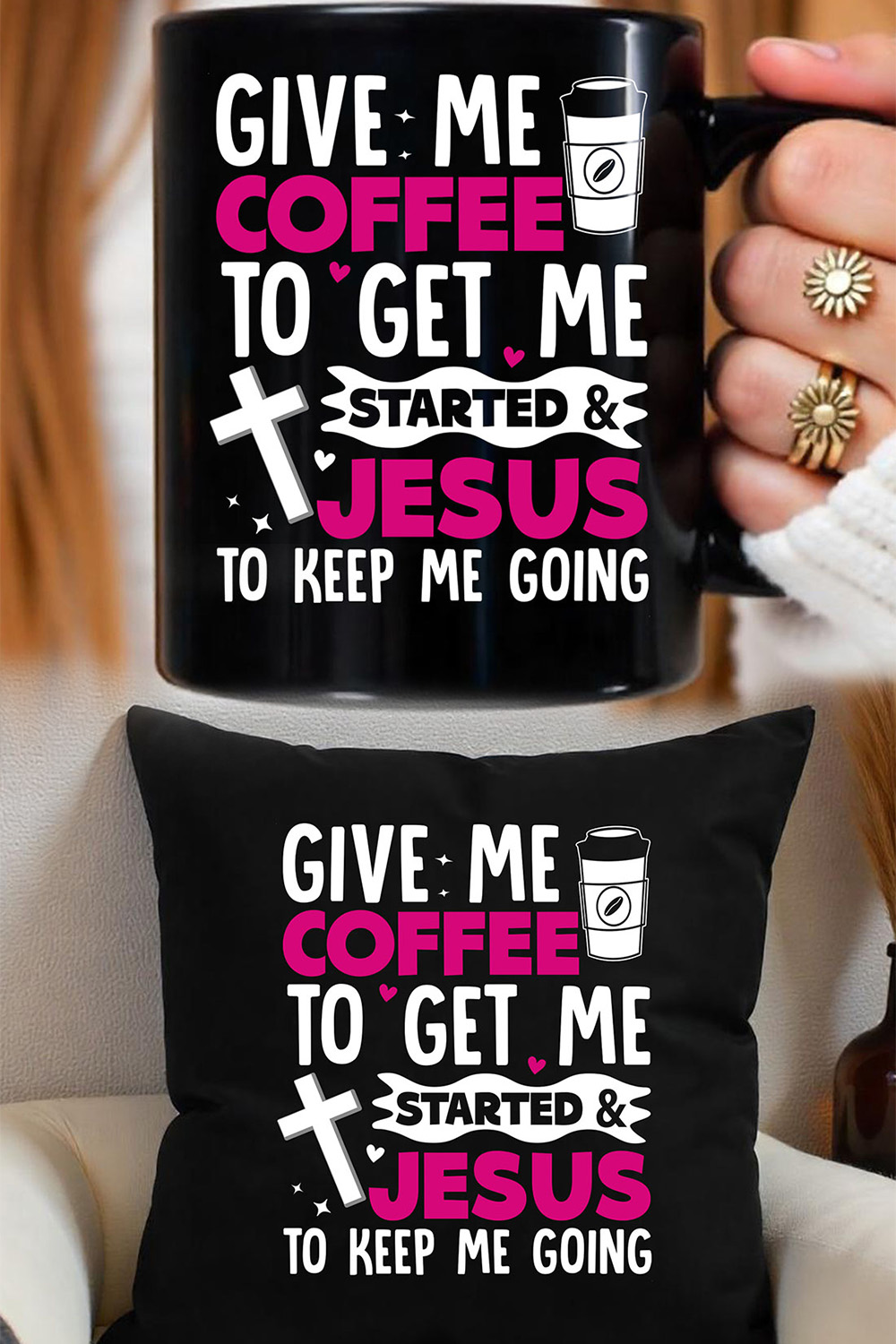 Give me coffee to get me started Jesus to keep me going Graphic for coffee lover pinterest preview image.