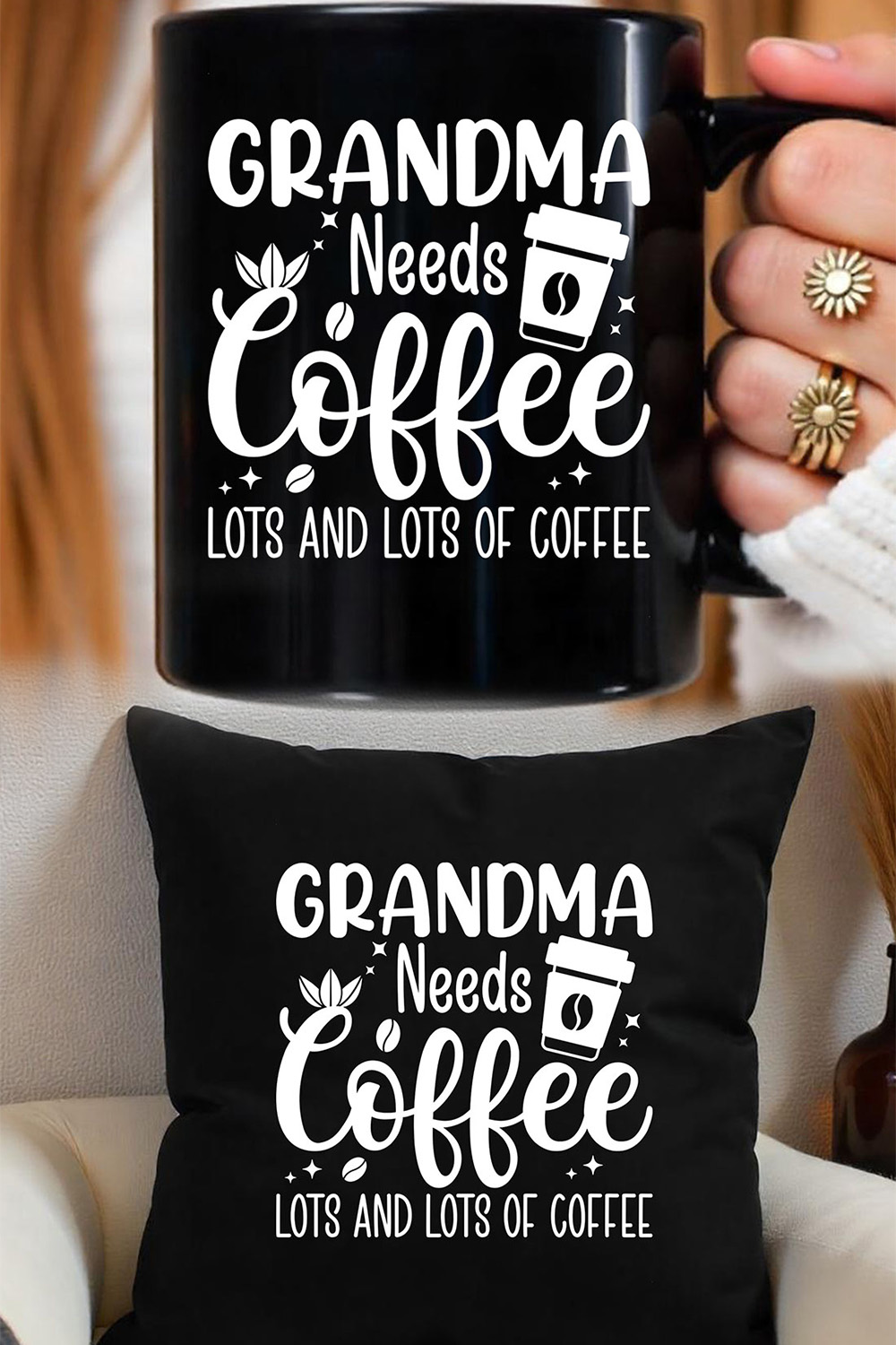 Grandma needs coffee lots and lots of coffee Graphic for coffee lover pinterest preview image.