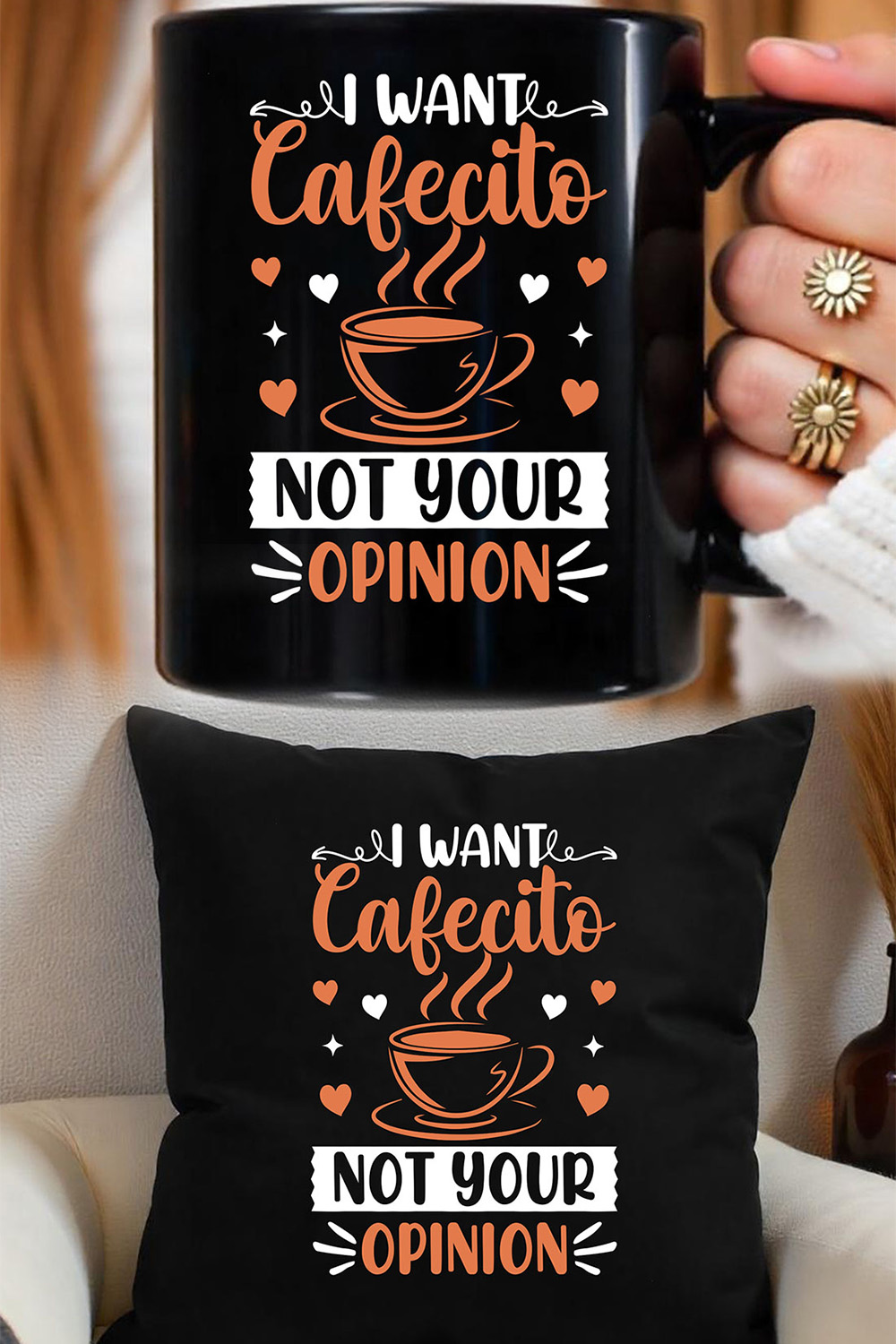 I want Cafecito not your opinion graphic for coffee lover pinterest preview image.