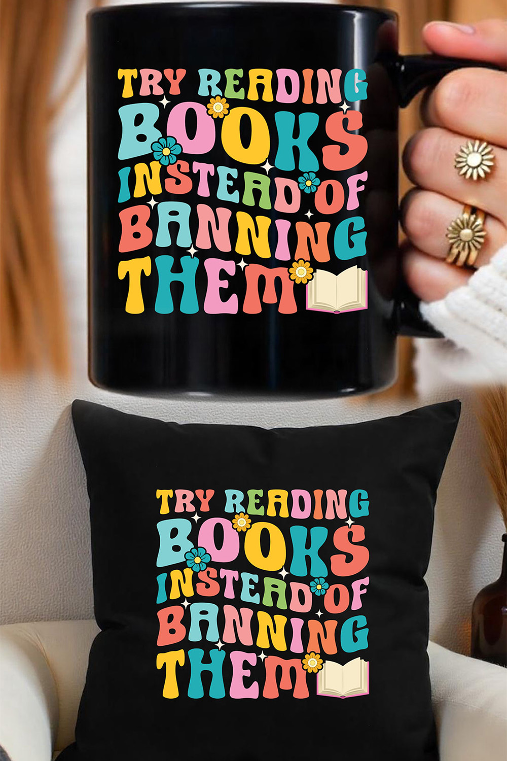 Try Reading Books Instead Of Banning Them Graphic for kooks lover pinterest preview image.