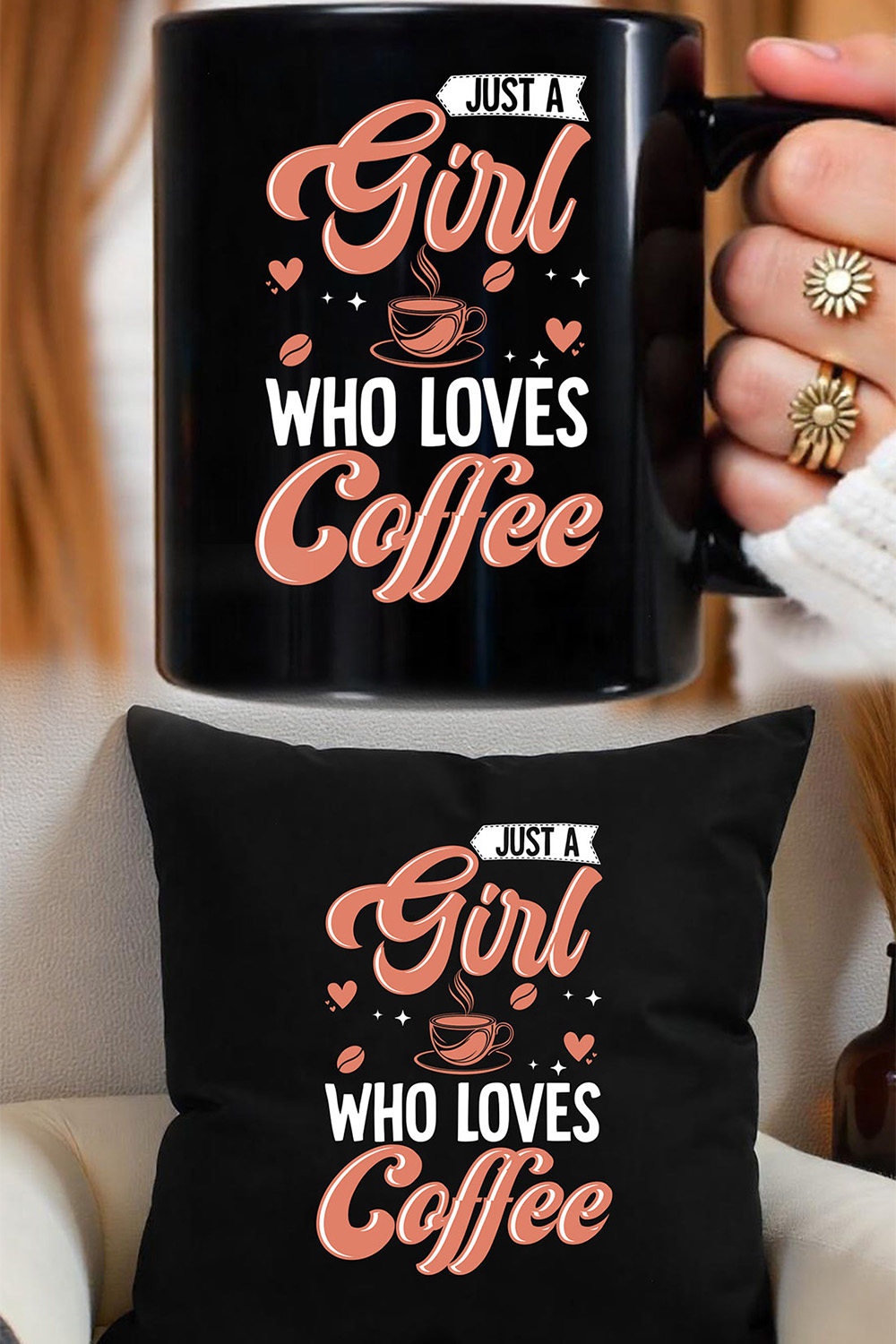 Just a girl who loves coffee Graphic for coffee lover pinterest preview image.