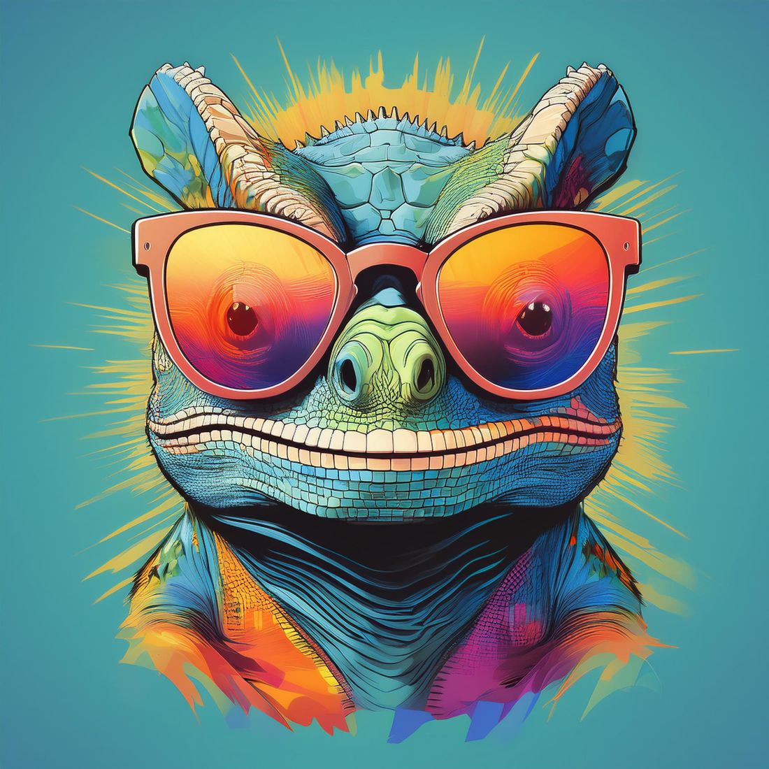 Cool Chameleon in Shades – Abstract Digital Art preview image.