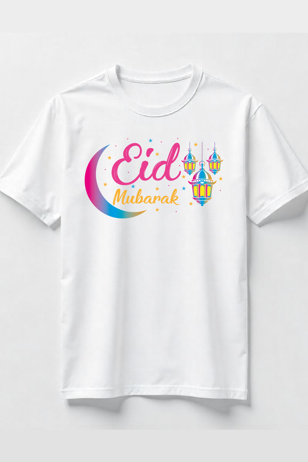 Colorful Eid Greetings with Moon and Lights T-Shirt Design Bundle pinterest preview image.