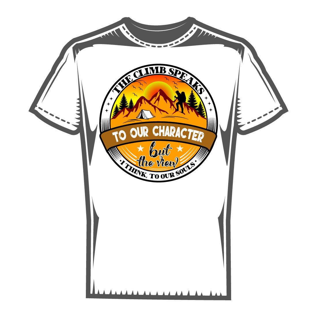 Mountain camping vintage t-shirt design preview image.