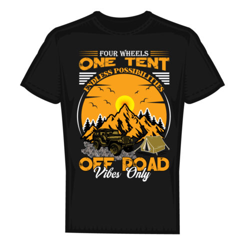 Off-road camping vintage t-shirt design cover image.