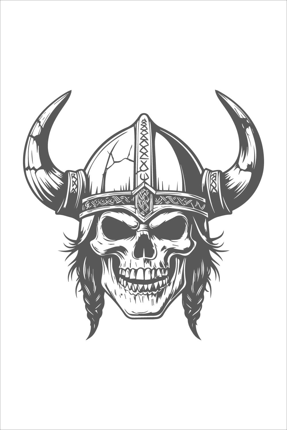 Viking Skull with Horned Helmet Illustration pinterest preview image.