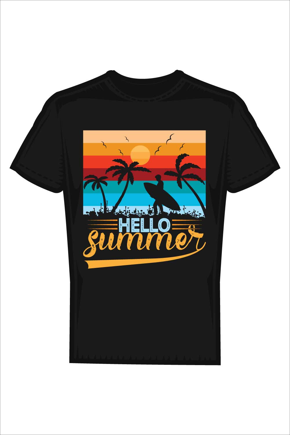 Vintage Summer Surfing T-Shirt Design pinterest preview image.