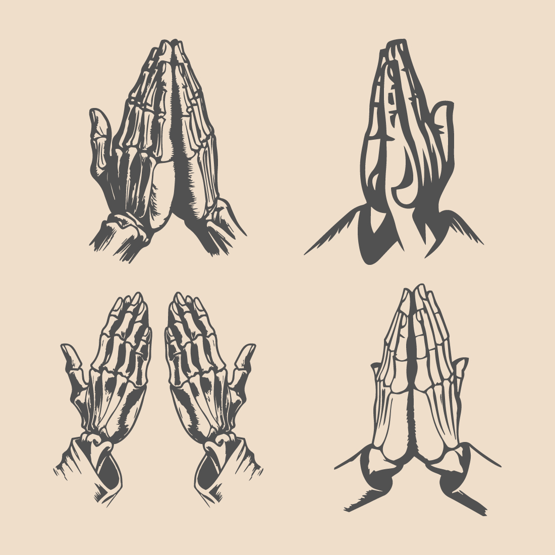 Collection of Skulls Praying Hands Religious and Spiritual Gestures preview image.