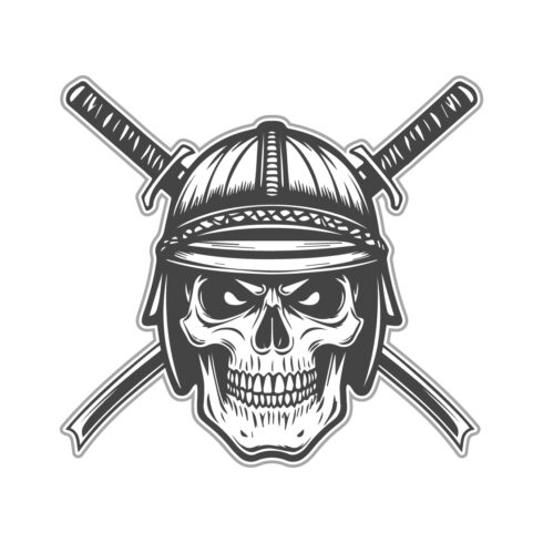Samurai Skull with Crossed Katana Swords - MasterBundles