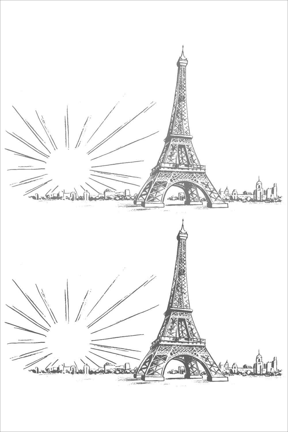 Eiffel Tower Sketch in Paris at Sunrise pinterest preview image.