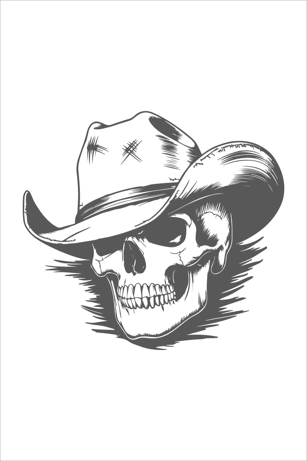 Skull wearing a cowboy hat design illustration pinterest preview image.