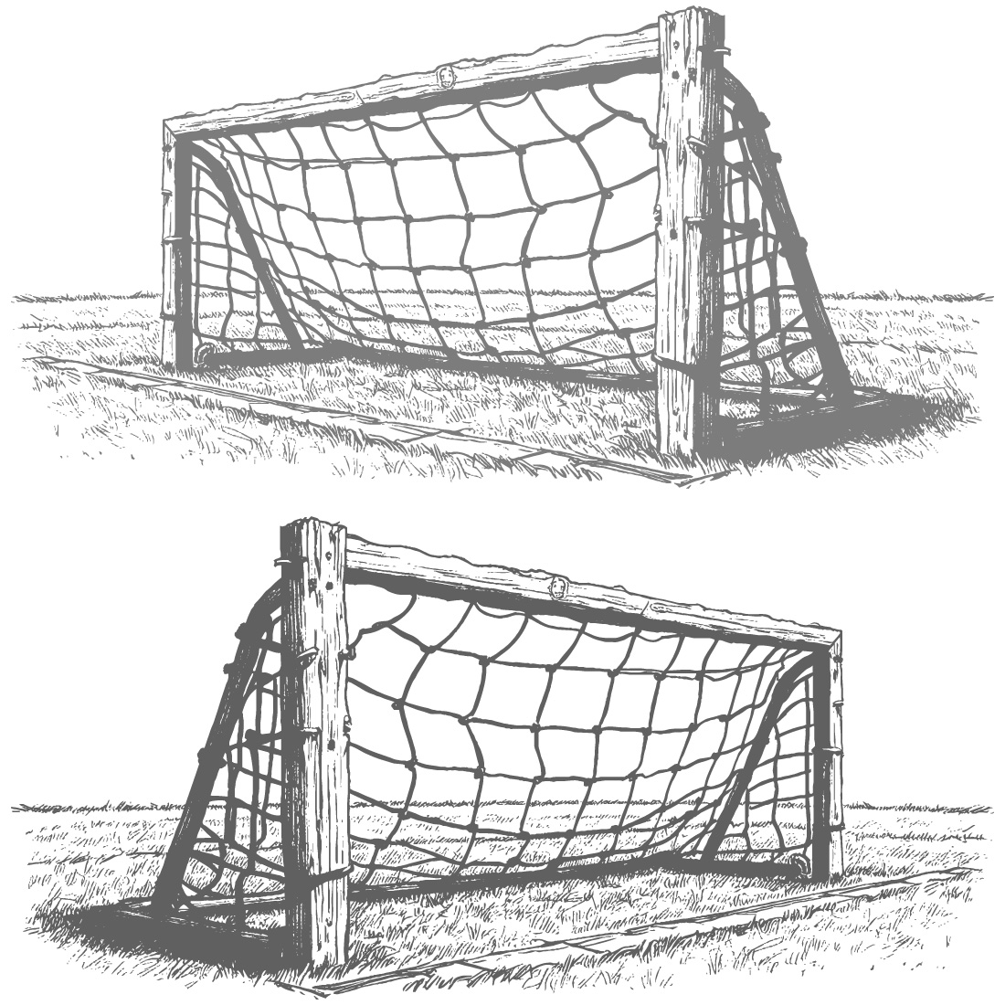 Soccer Goal on a Field A Black and White Sketch Football goalpost hand-drawn illustration cover image.