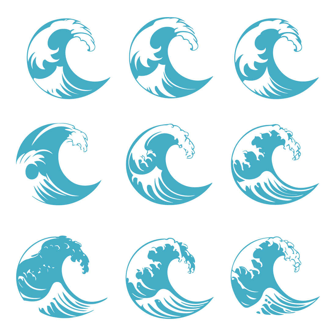 Ocean Wave Vector Logo Set – 9 Sea Wave Icon Designs preview image.