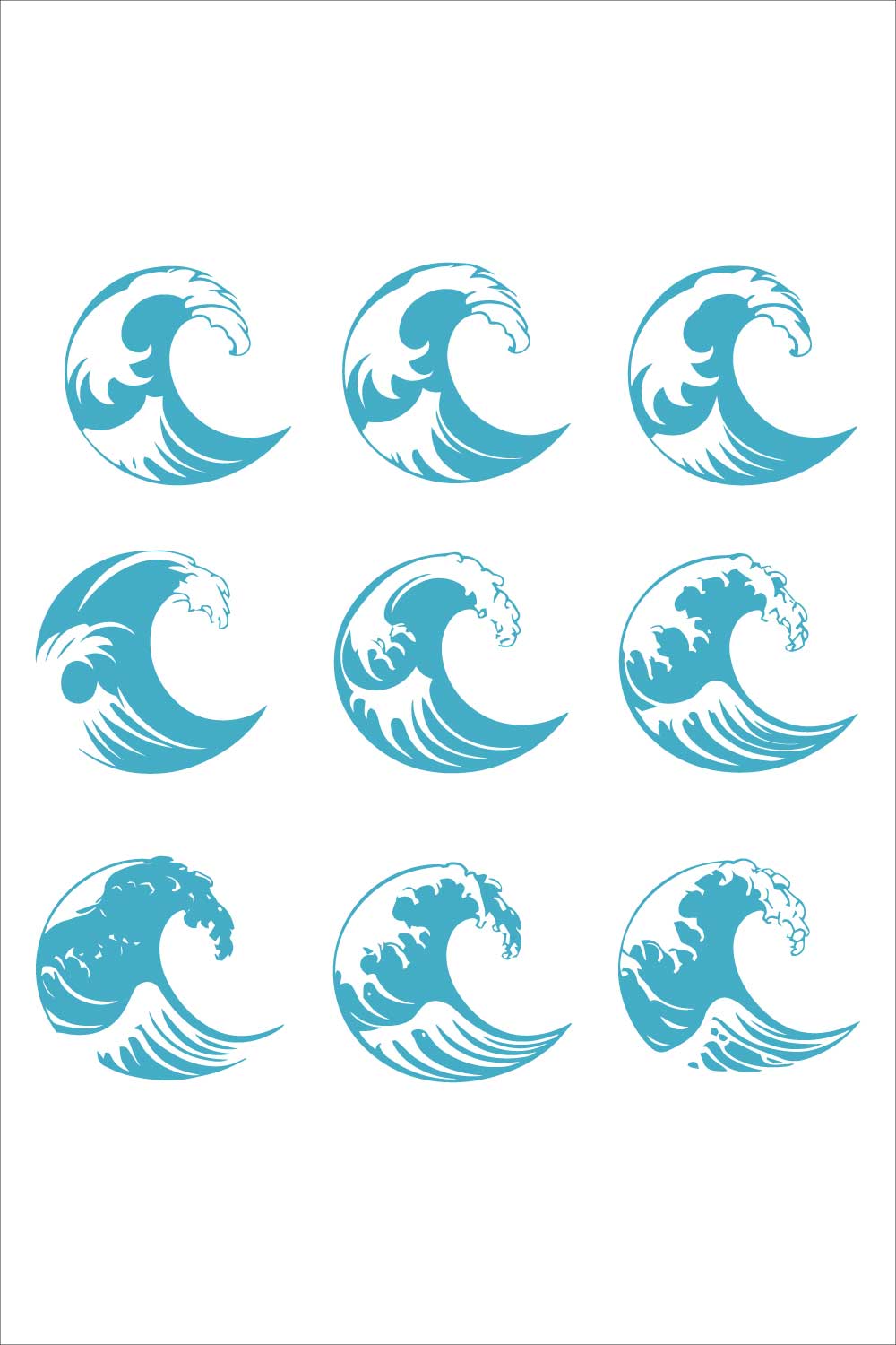 Ocean Wave Vector Logo Set – 9 Sea Wave Icon Designs pinterest preview image.