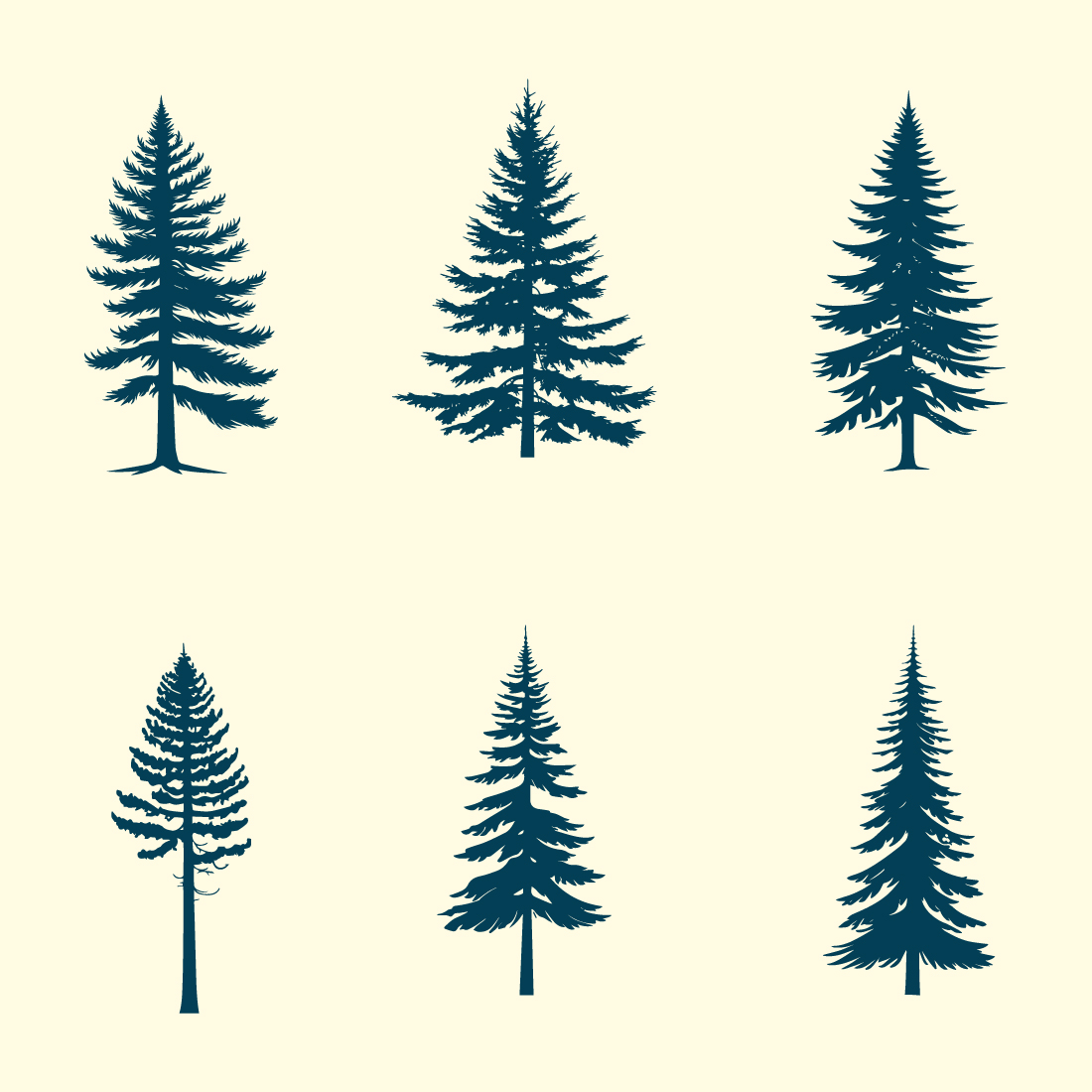 Pine Tree Silhouette Collection Vector Illustration – Monochrome Tree Landscape preview image.