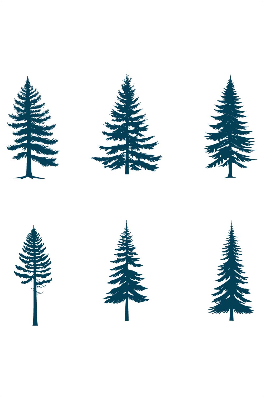 Pine Tree Silhouette Collection Vector Illustration – Monochrome Tree Landscape pinterest preview image.