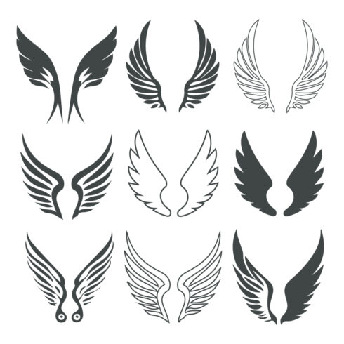 Abstract feather wings icons set cover image.