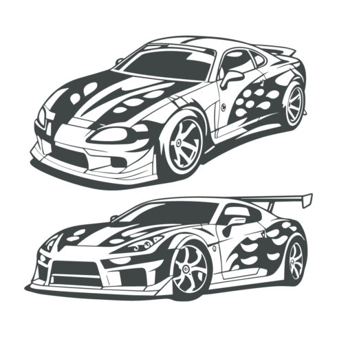 Black and white car vector illustration for conceptual design cover image.