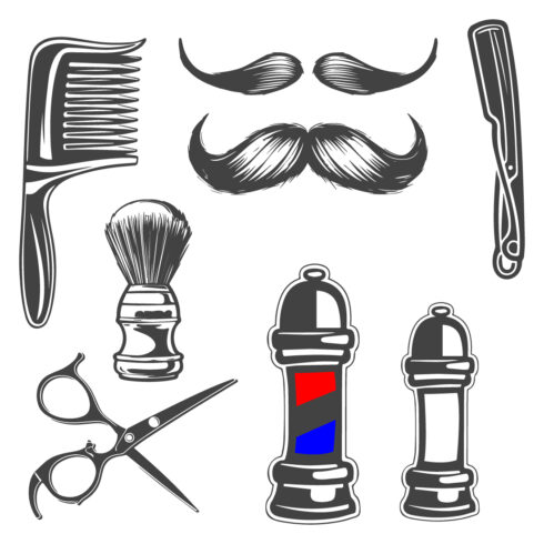 Vector monochrome collection barbershop tools cover image.