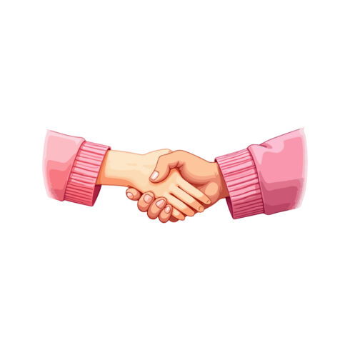 Women in suit handshake icon on white cover image.