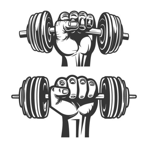 Collection of powerful black and white of hand gripping dumbbell symbolizing strength fitness and determinati cover image.