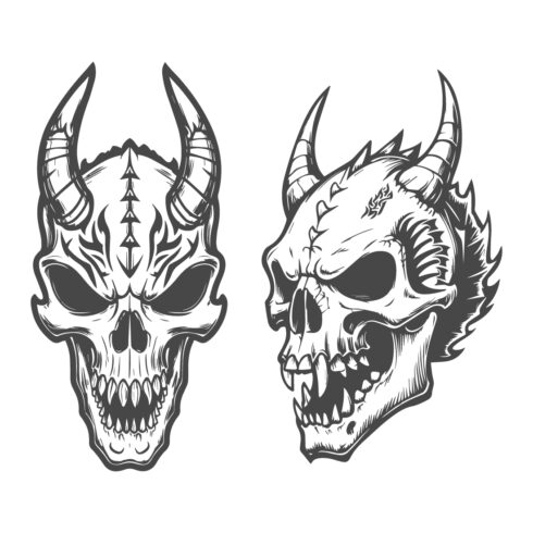 Dragon and devil Skull Vector Silhouette Illustration cover image.