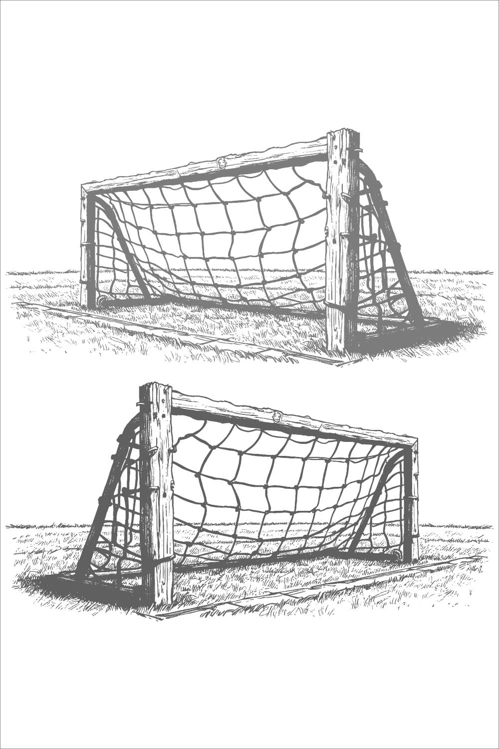 Soccer Goal on a Field A Black and White Sketch Football goalpost hand-drawn illustration pinterest preview image.