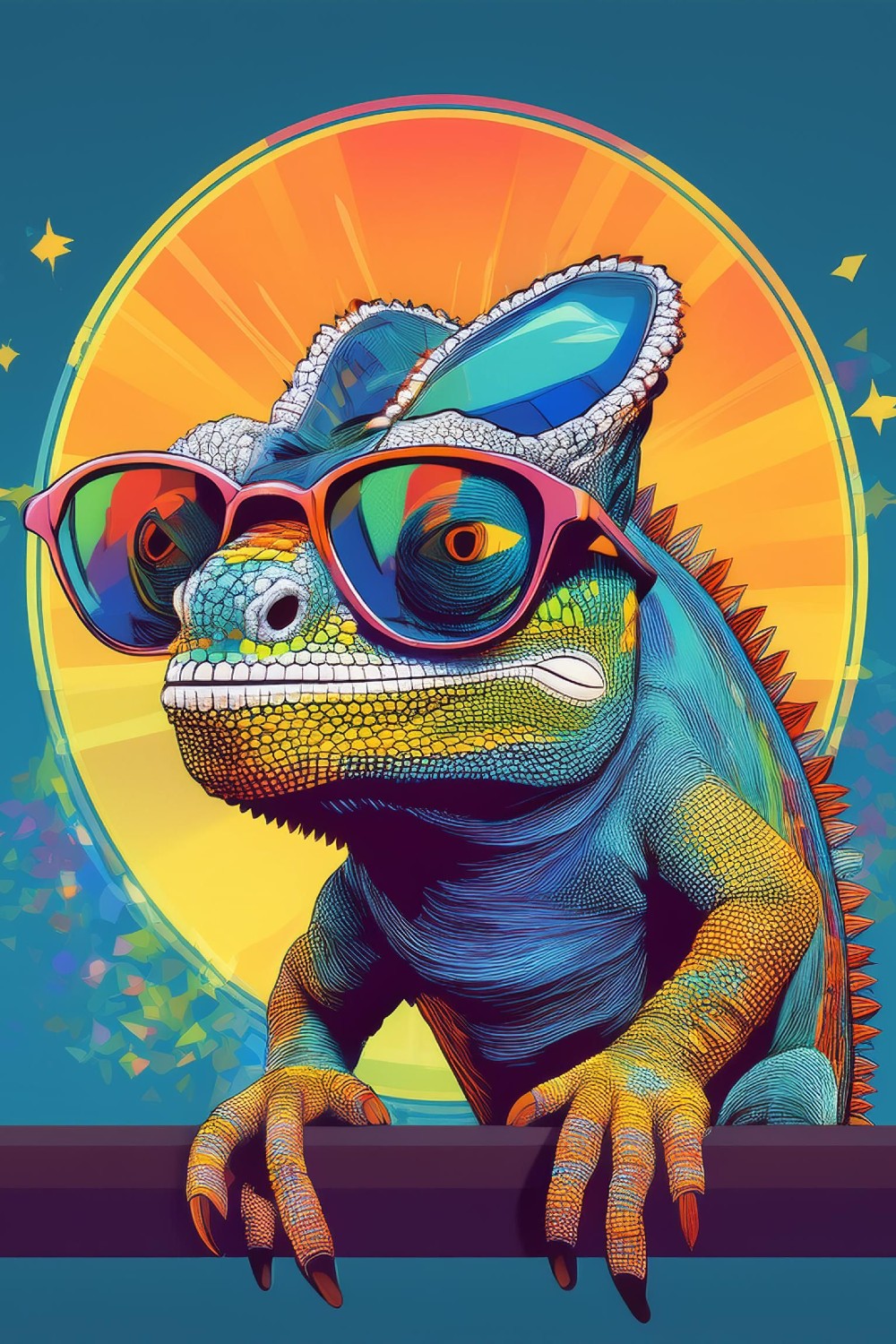 Cool Chameleon in Shades – Abstract Digital Art pinterest preview image.