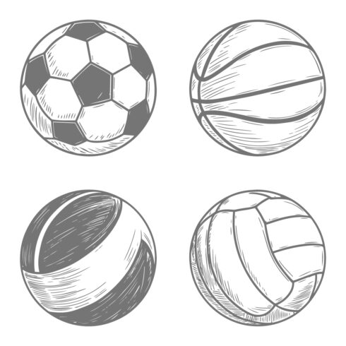 Collection of Balls Soccer, Basketball, Volleyball Drawings cover image.