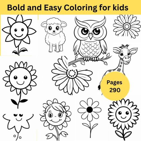 Bold and Easy Coloring for kids Pages 290 cover image.