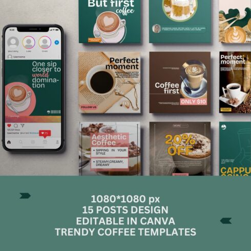 Trendy coffee Instagram post templates-Canva cover image.